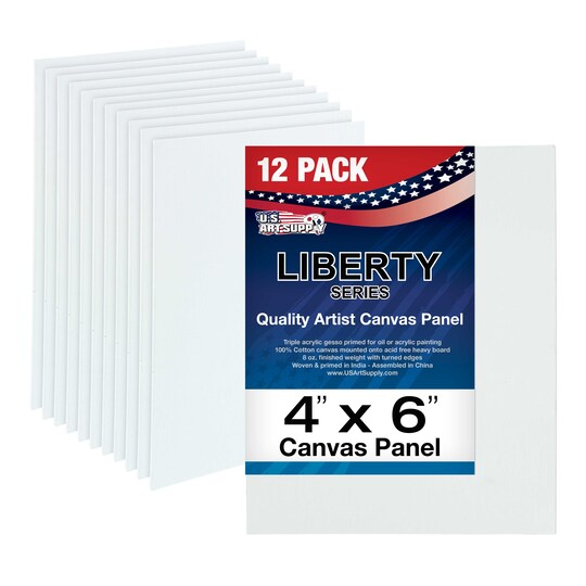 US Art Supply; 4 X 6 Inch Professional Art Canvas Board Panels 12 Pack - 8 Ounce Heavyweight Cotton Acid Free Canvases for Painting Acrylics and Watercolor (1 Case of 12 Single Canvas Painting Panels); Category:Canvas Panels; Image:1